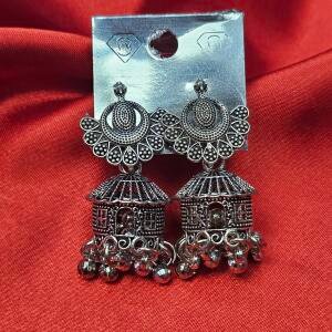 Temple Hut Oxidised Jhumka Earrings