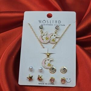 Roslynd Bunny Charm Necklace & Earring Set