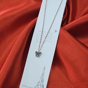 Blue Butterfly Charm Pendant Necklace (Stainless Steel)