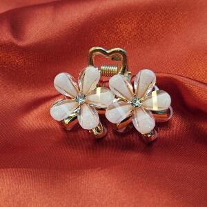 Ivory Duo Bloom Rhinestone Hair Claw Clip