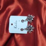 Ruby Petal Oxidised Cluster Drop Earrings