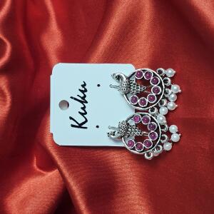 Ruby Pearl Oxidised Peacock Earrings