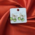 Korean Bow Charm Green Gem Earrings