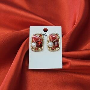 Crimson Love Heart & Pearl Statement Earrings