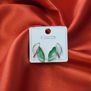 Dual Leaf Green & Pearl Stud Earrings