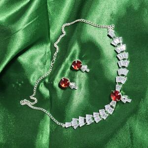 Ruby Spark Baguette Crystal Necklace Set