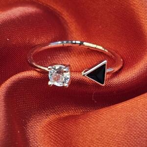 Black Triangle & White Stone Adjustable Ring