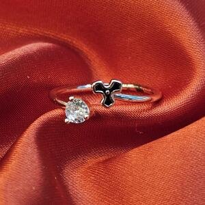 Black Clover & White Stone Adjustable Ring