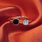 Dual Charm Black & White Stone Adjustable Ring