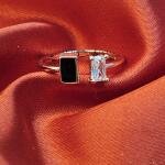 Black & White Dual Stone Rectangle Adjustable Ring