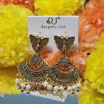 Butterfly Motif Pearl Drop Traditional Earrings