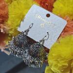 Oxidized Silver Beaded Jhumka Earrings